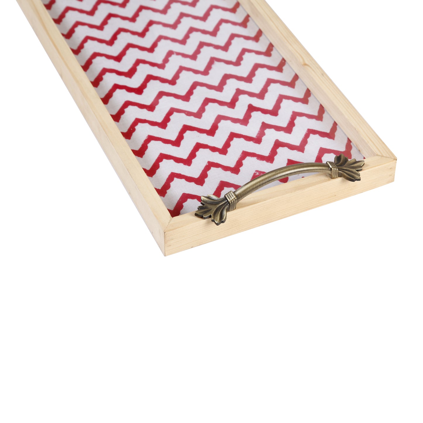 A Tiny Mistake Red Chevron Pine Tray with Handle Serving Pine Wood Tray