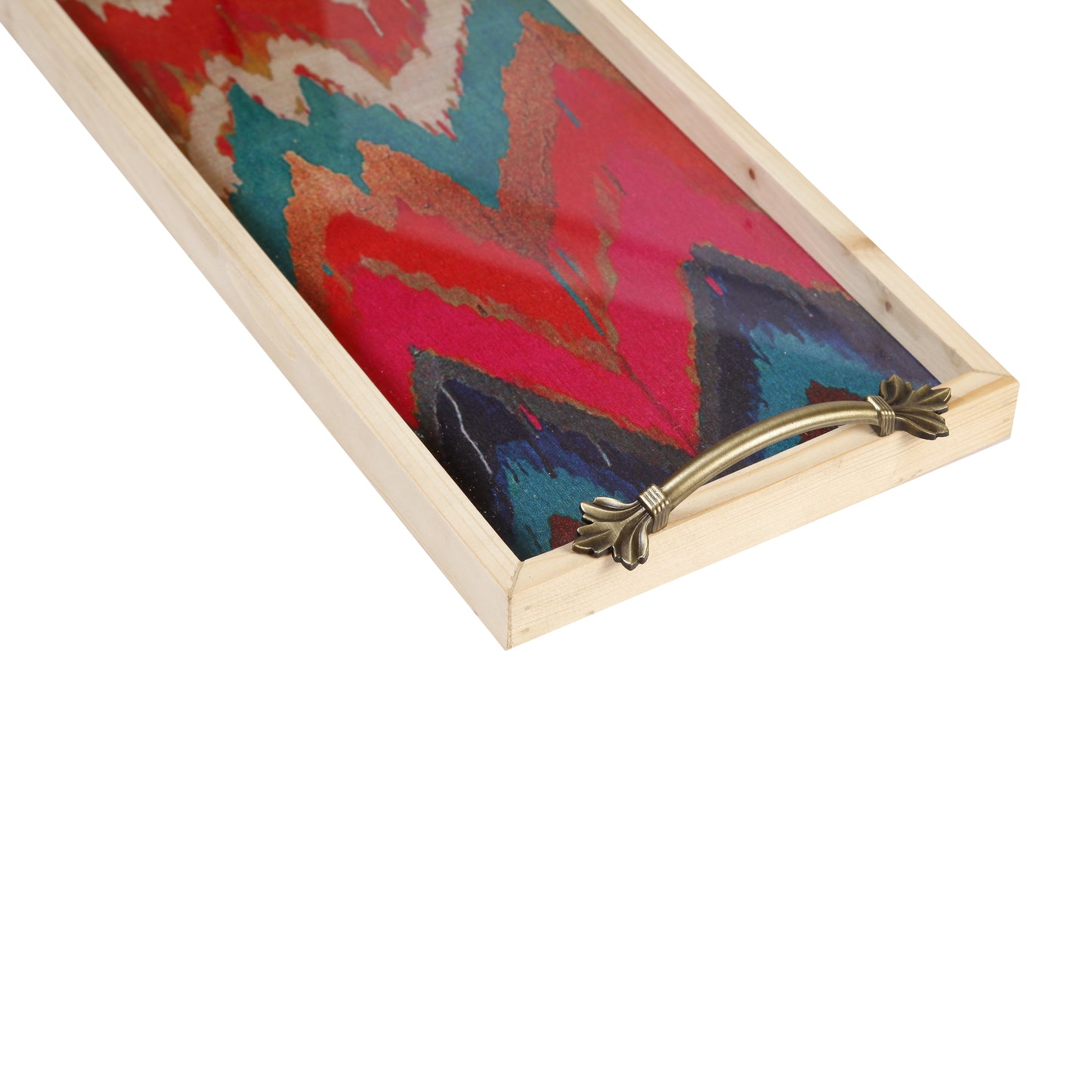 A Tiny Mistake Ikat Print Pine Tray with Handle Serving Pine Wood Tray