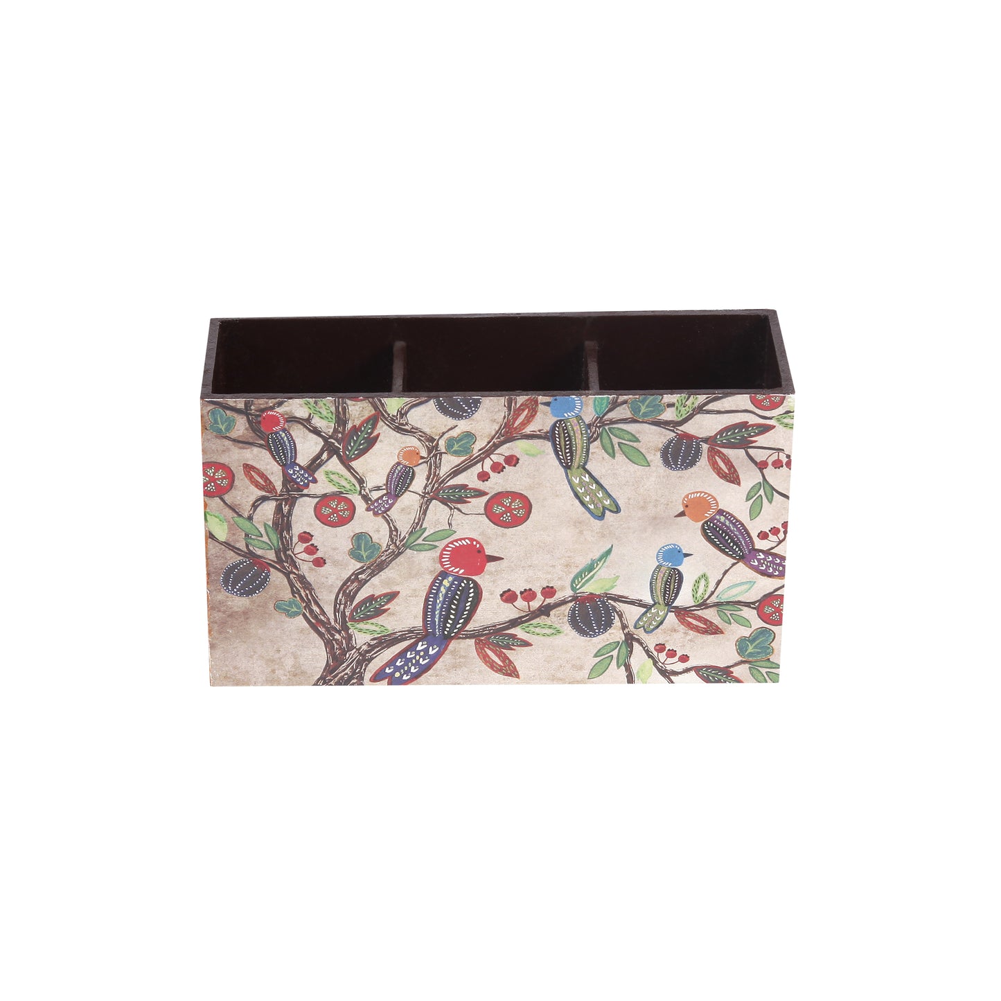A Tiny Mistake Vintage Birds Wooden Cutlery Holder, 18 x 10 x 6.5 cm