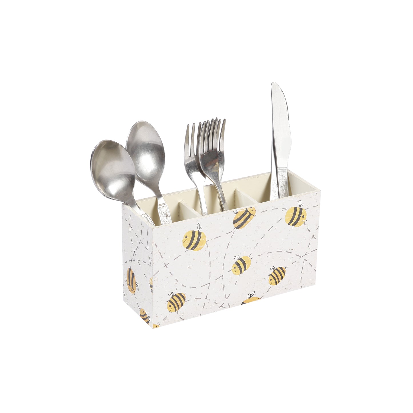 A Tiny Mistake Buzybee Wooden Cutlery Holder, 18 x 10 x 6.5 cm