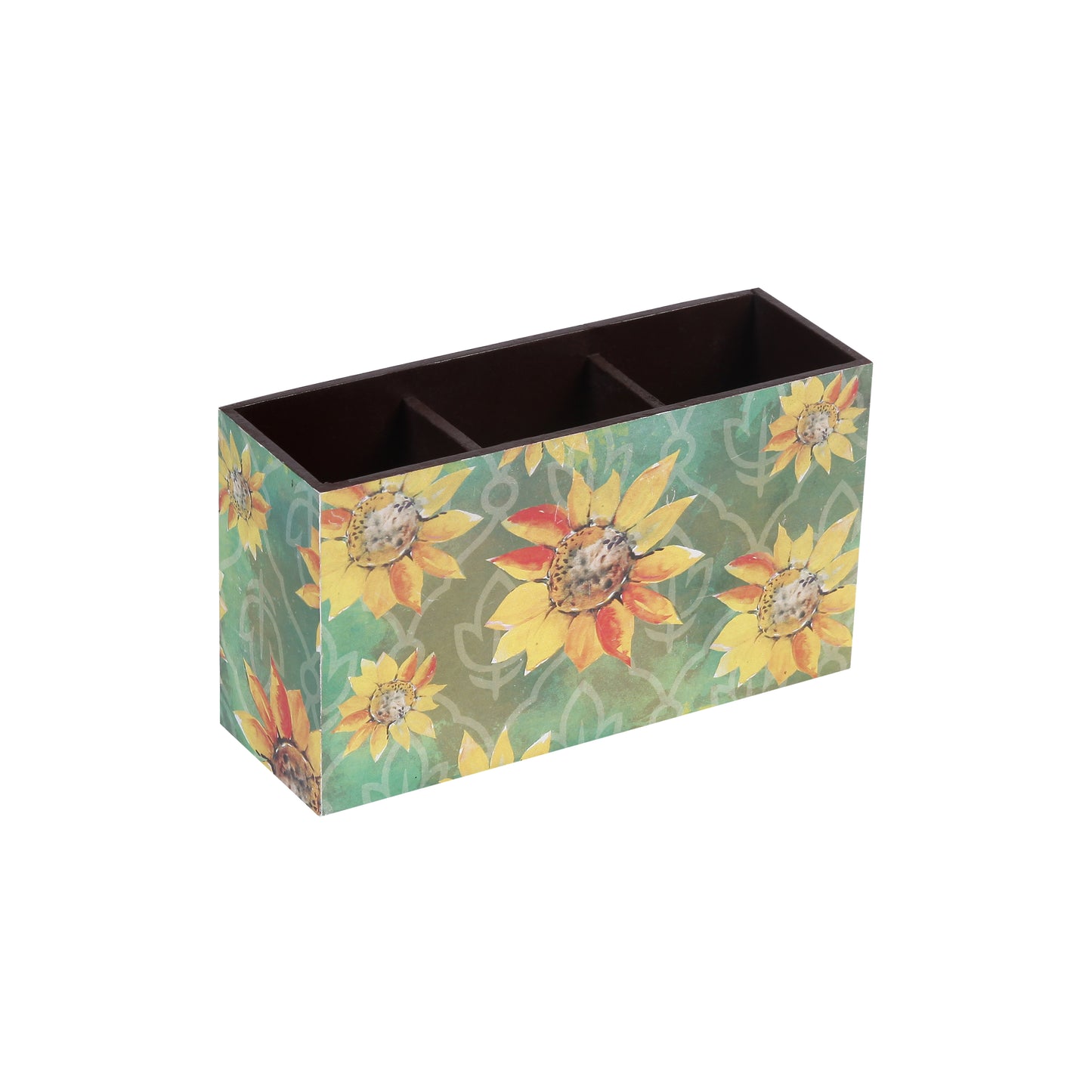 A Tiny Mistake Sunflowers Wooden Cutlery Holder, 18 x 10 x 6.5 cm