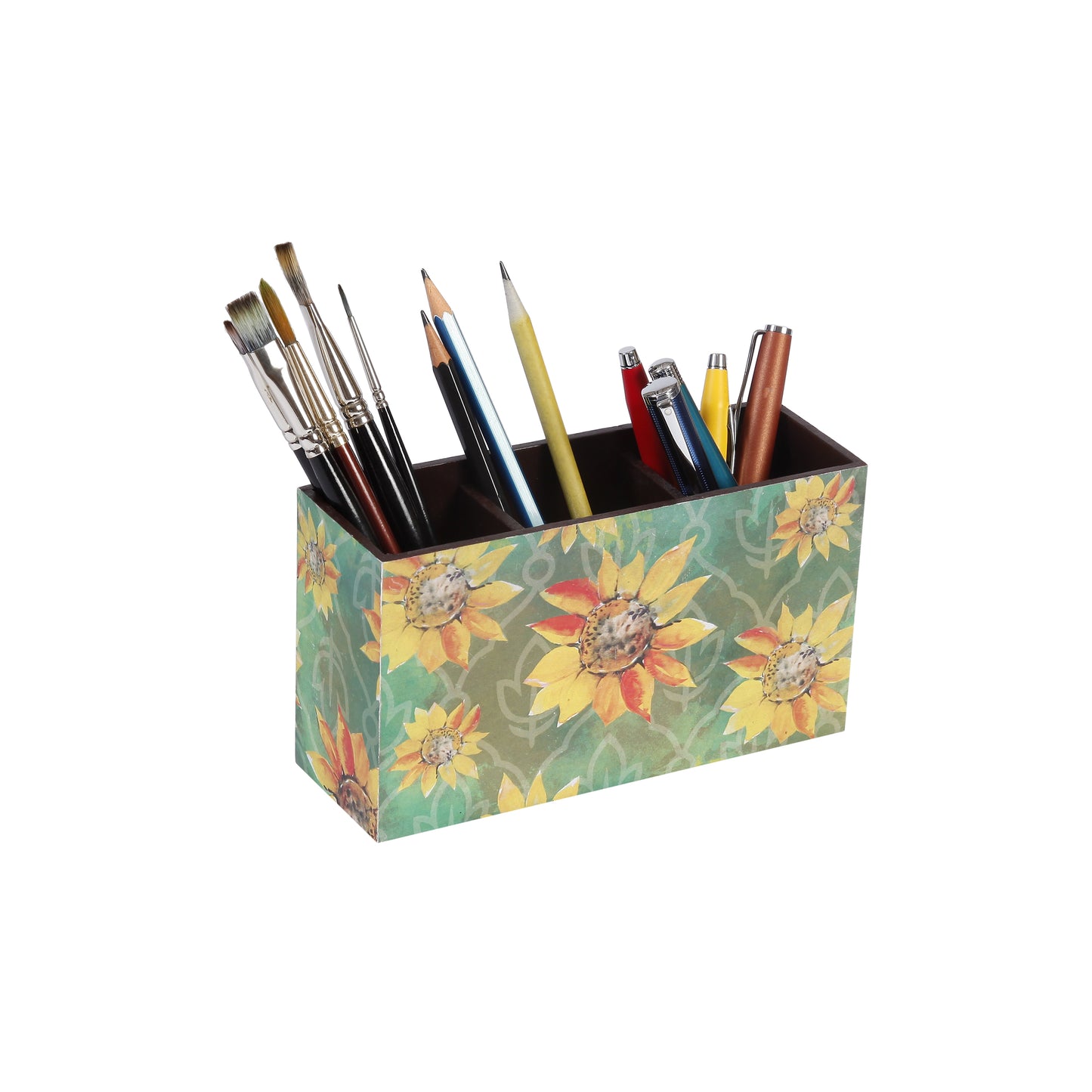 A Tiny Mistake Sunflowers Wooden Cutlery Holder, 18 x 10 x 6.5 cm