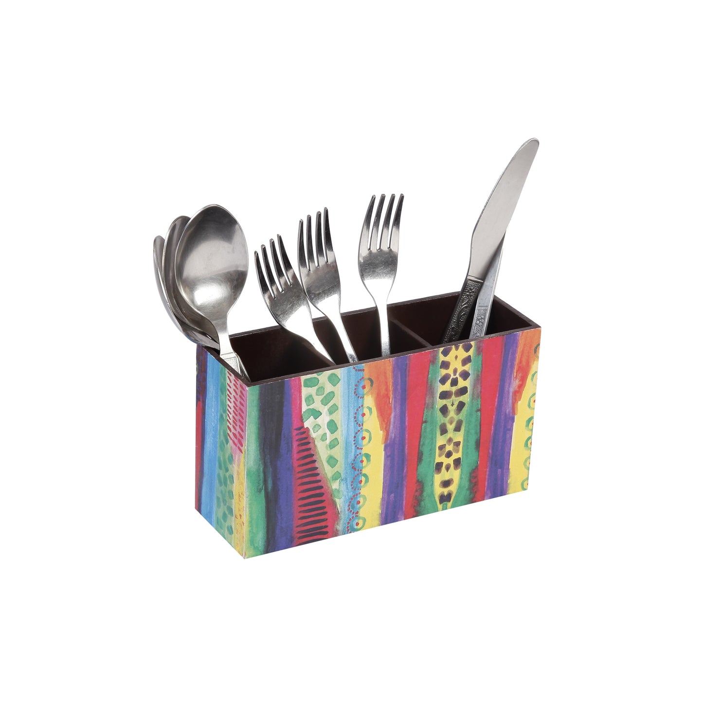 A Tiny Mistake Abstract Lines Wooden Cutlery Holder, 18 x 10 x 6.5 cm