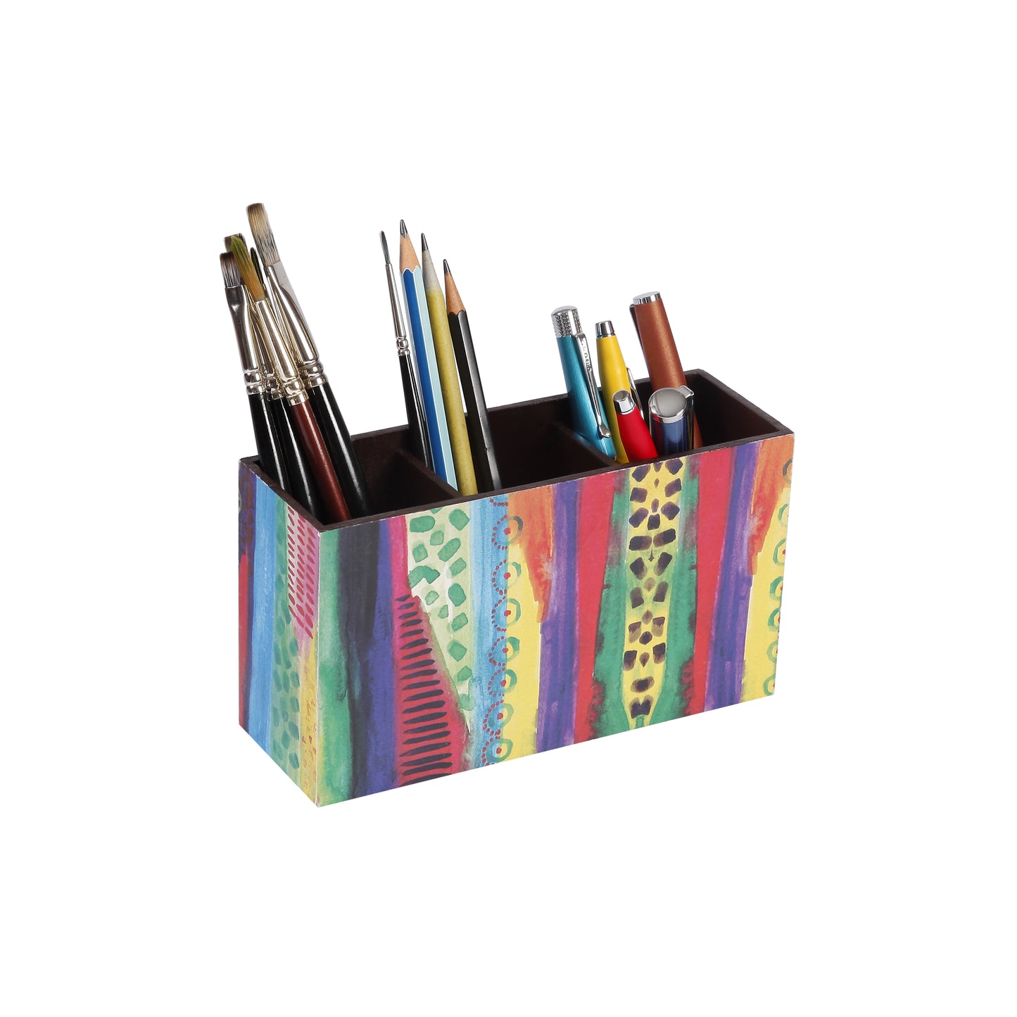 A Tiny Mistake Abstract Lines Wooden Cutlery Holder, 18 x 10 x 6.5 cm