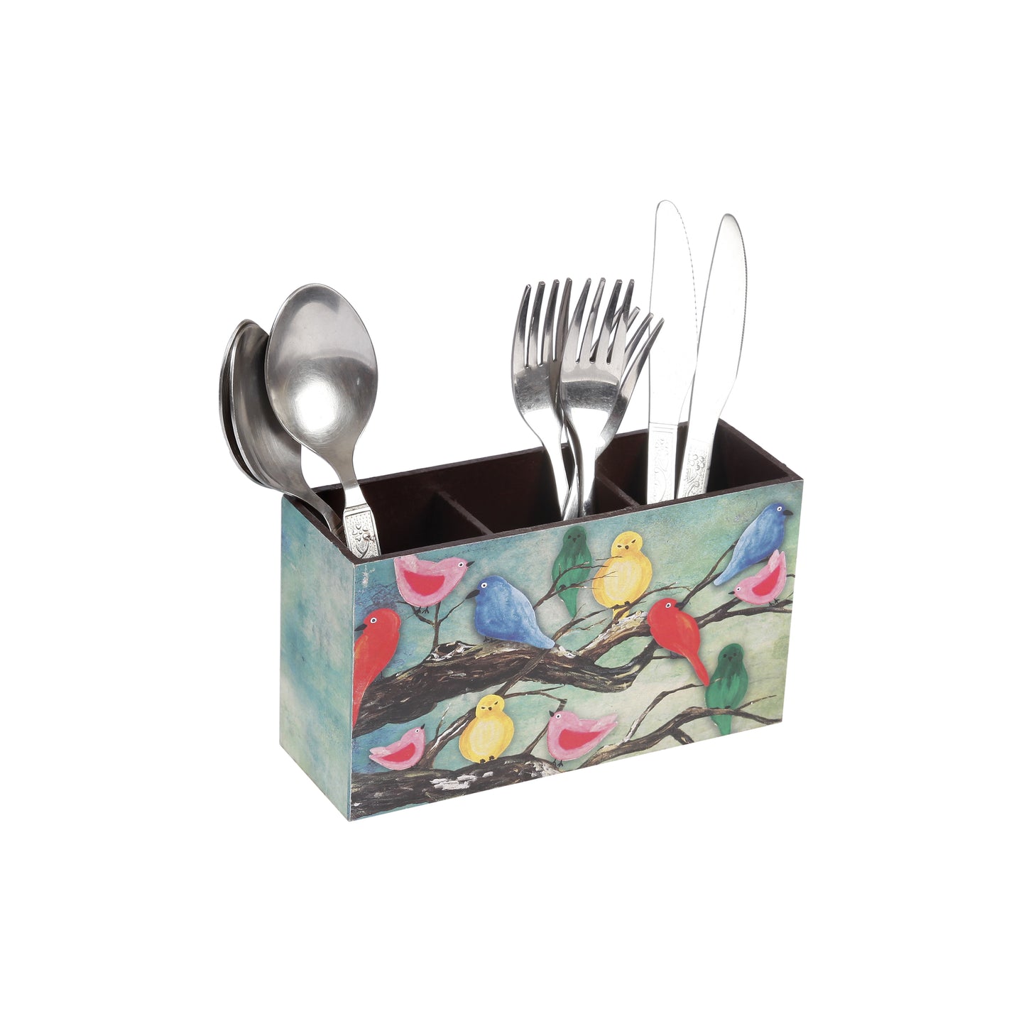 A Tiny Mistake Birds on a Branch Wooden Cutlery Holder, 18 x 10 x 6.5 cm