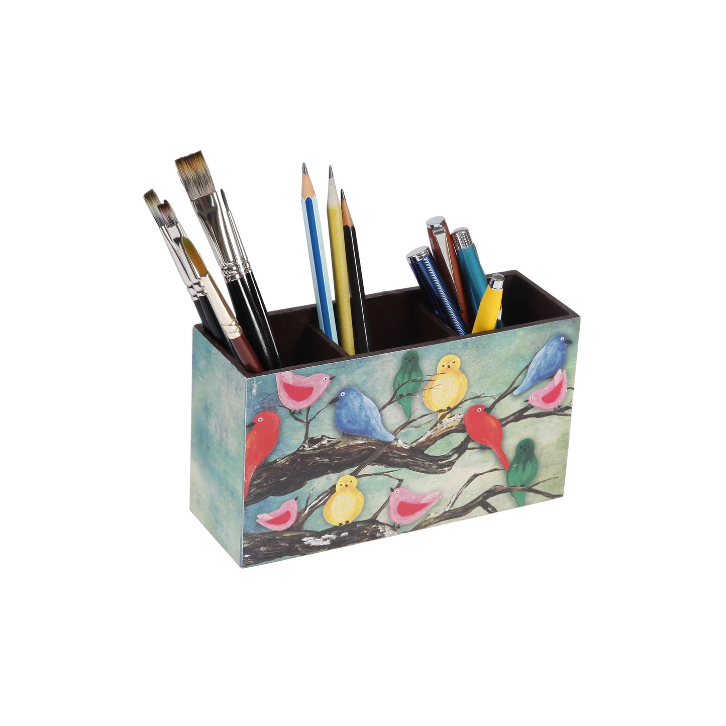 A Tiny Mistake Birds on a Branch Wooden Cutlery Holder, 18 x 10 x 6.5 cm
