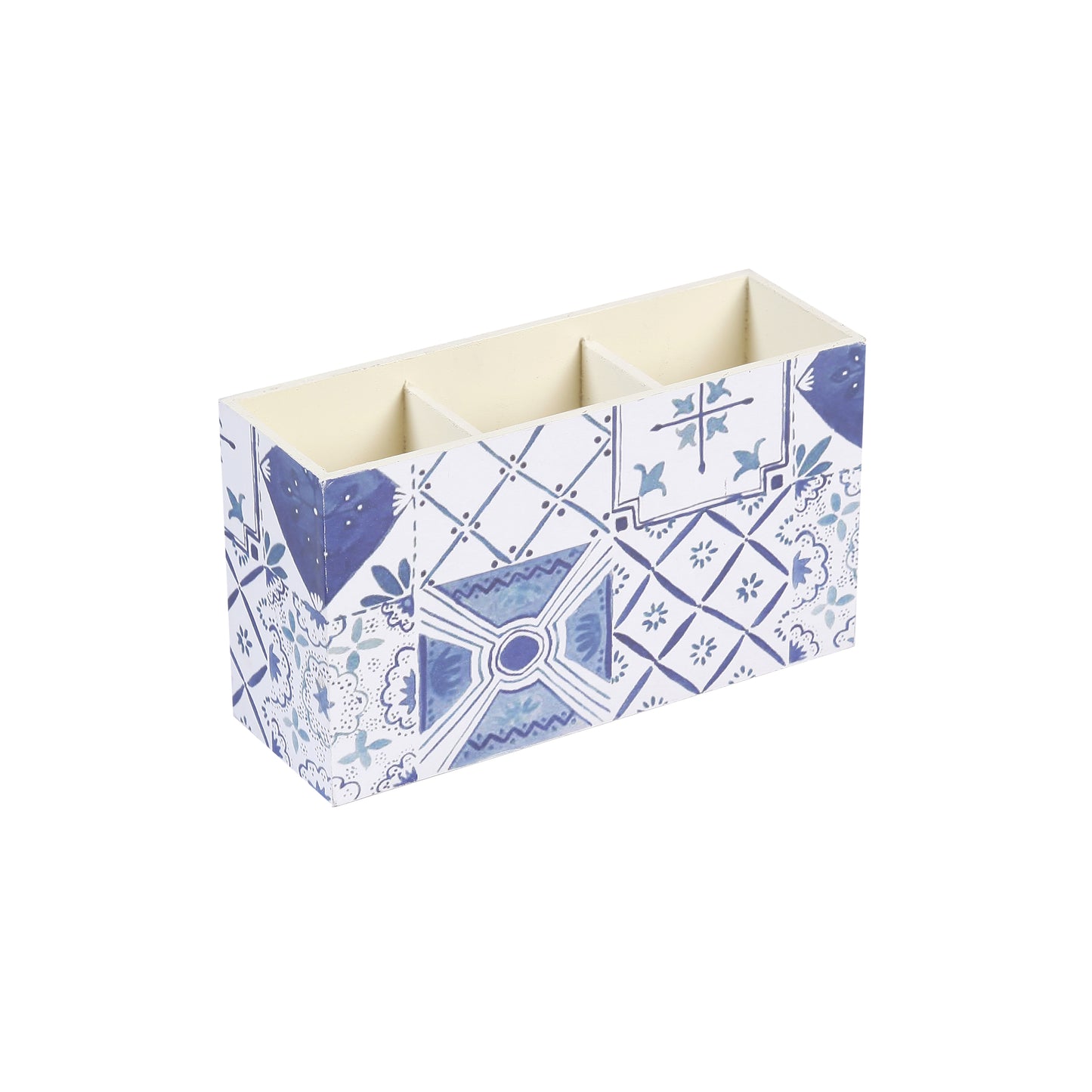 A Tiny Mistake Turkish Blue Tiles Wooden Cutlery Holder, 18 x 10 x 6.5 cm