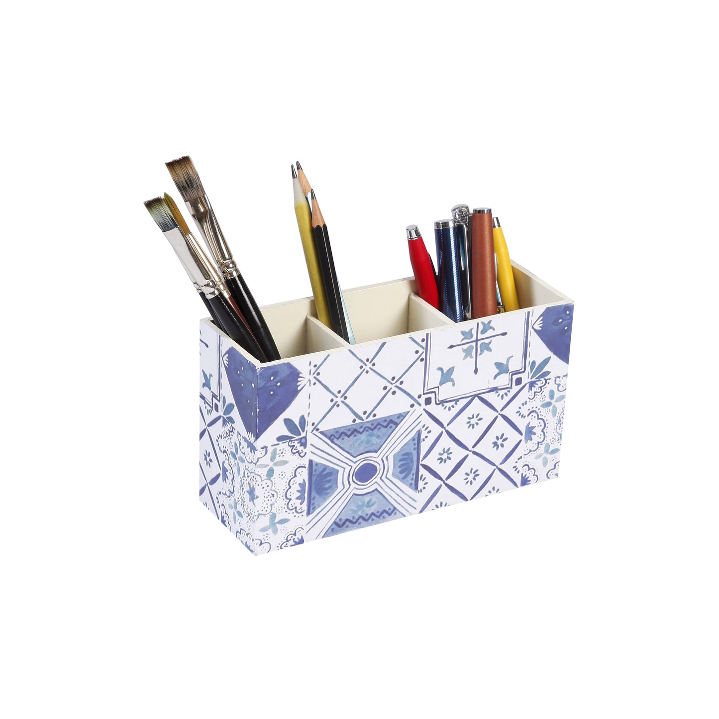 A Tiny Mistake Turkish Blue Tiles Wooden Cutlery Holder, 18 x 10 x 6.5 cm