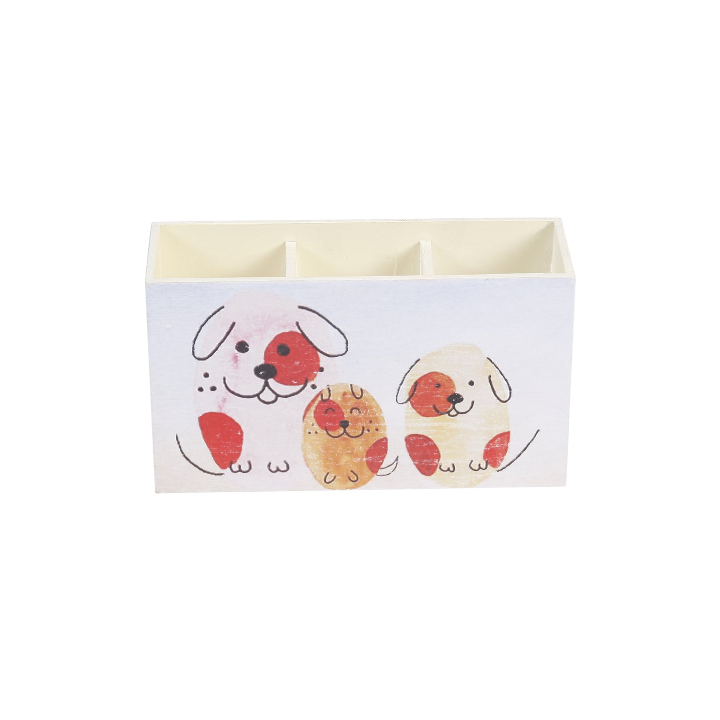 A Tiny Mistake Happy Dogs Wooden Cutlery Holder, 18 x 10 x 6.5 cm