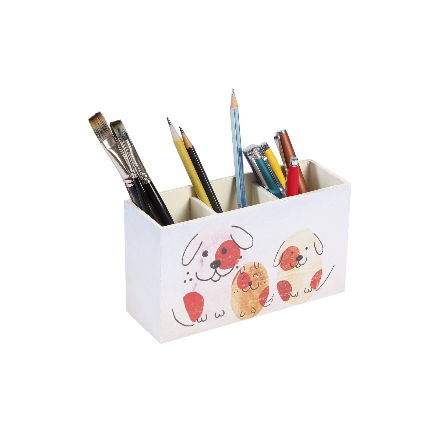 A Tiny Mistake Happy Dogs Wooden Cutlery Holder, 18 x 10 x 6.5 cm