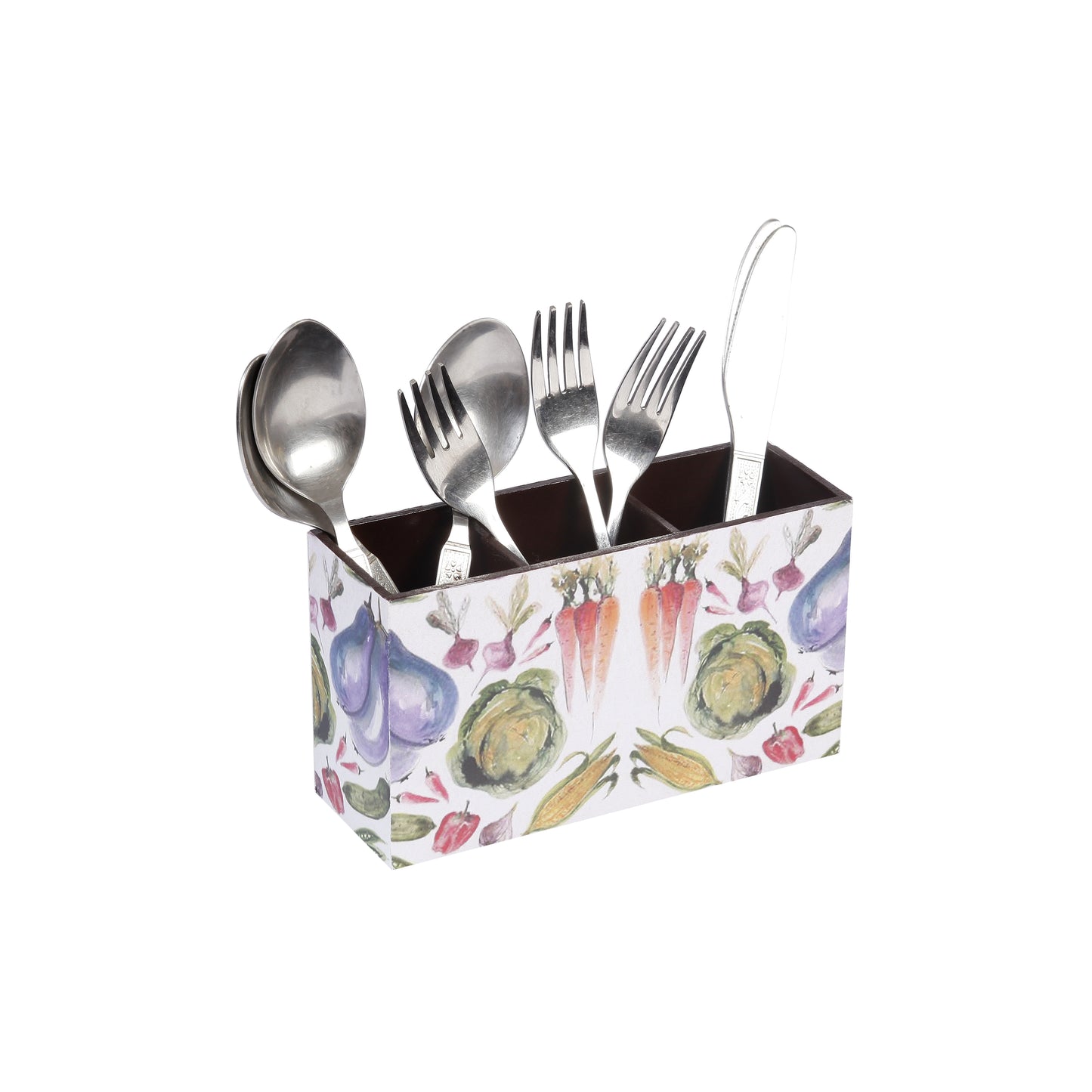 A Tiny Mistake Vegetables Wooden Cutlery Holder, 18 x 10 x 6.5 cm