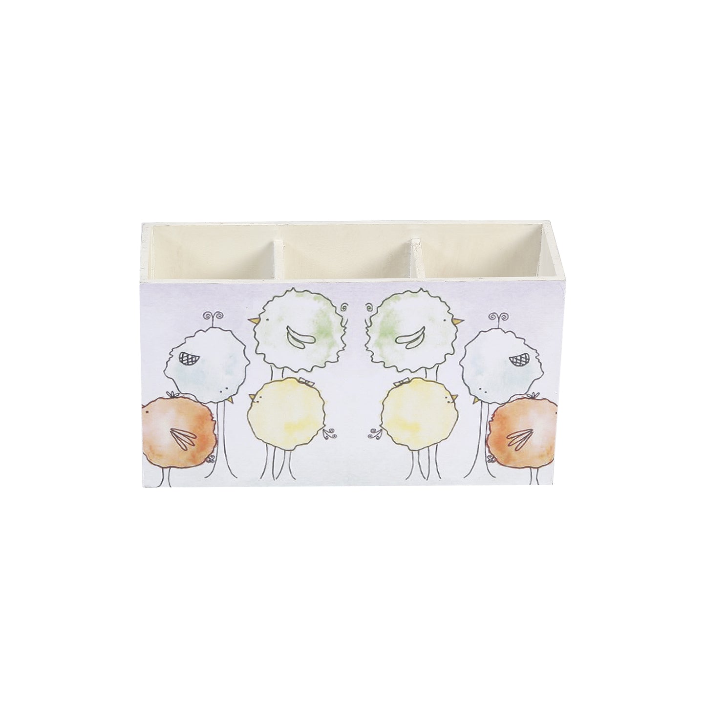 A Tiny Mistake Floral Caricature Birds Wooden Cutlery Holder, 18 x 10 x 6.5 cm