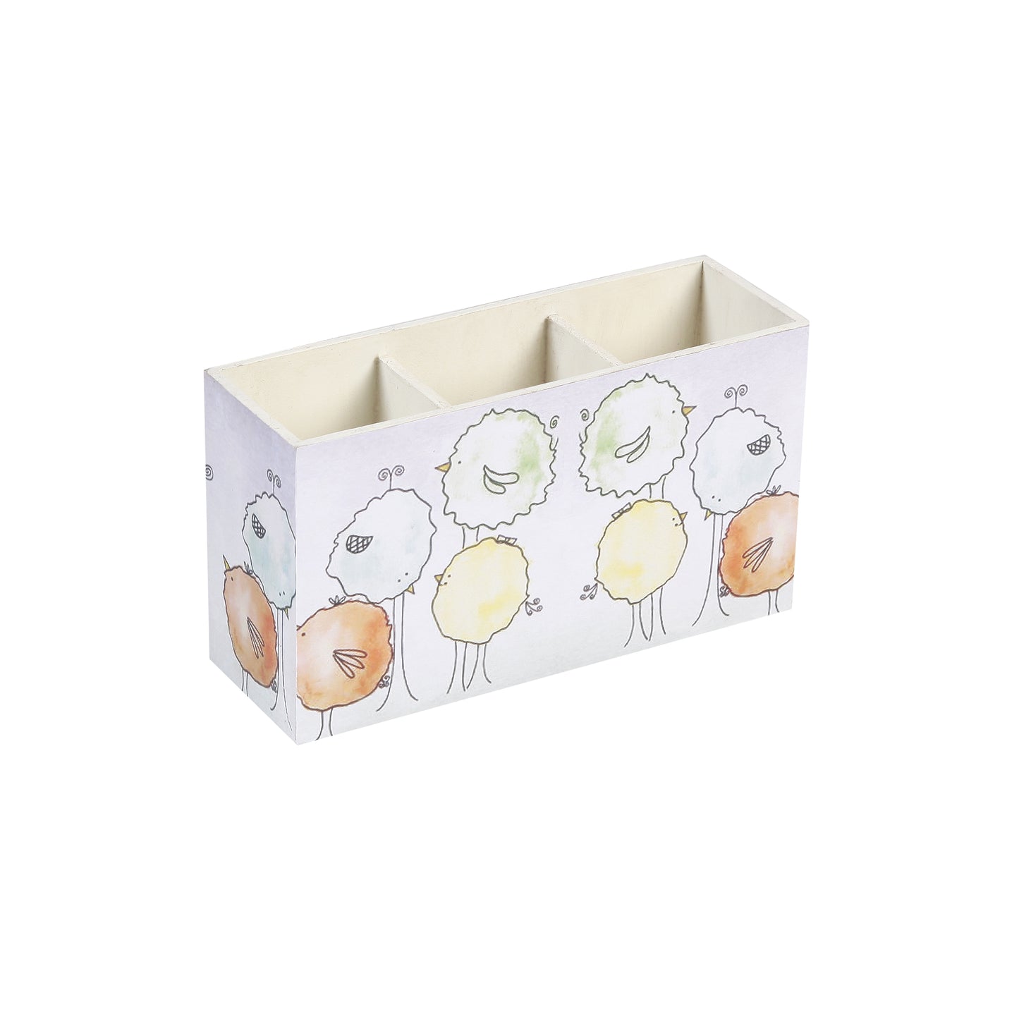 A Tiny Mistake Floral Caricature Trees Wooden Cutlery Holder, 18 x 10 x 6.5 cm