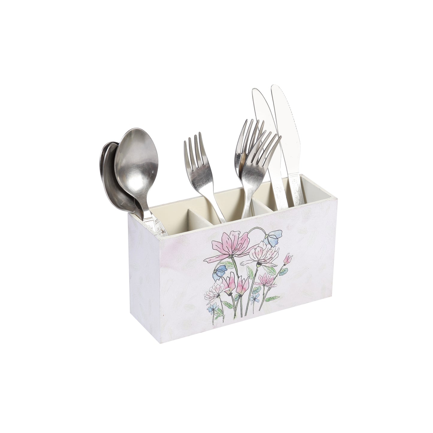 A Tiny Mistake Daisies Wooden Cutlery Holder, 18 x 10 x 6.5 cm
