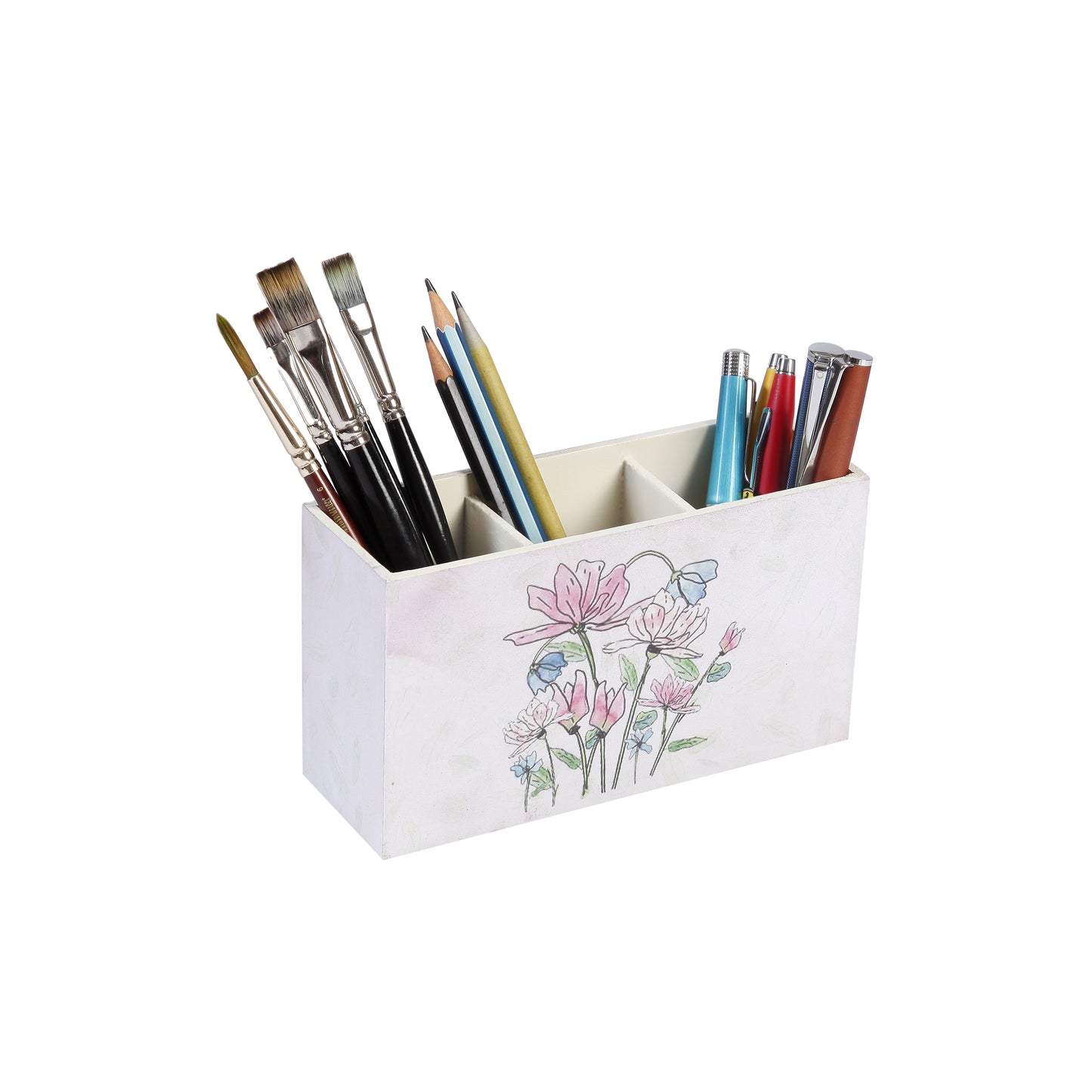 A Tiny Mistake Daisies Wooden Cutlery Holder, 18 x 10 x 6.5 cm