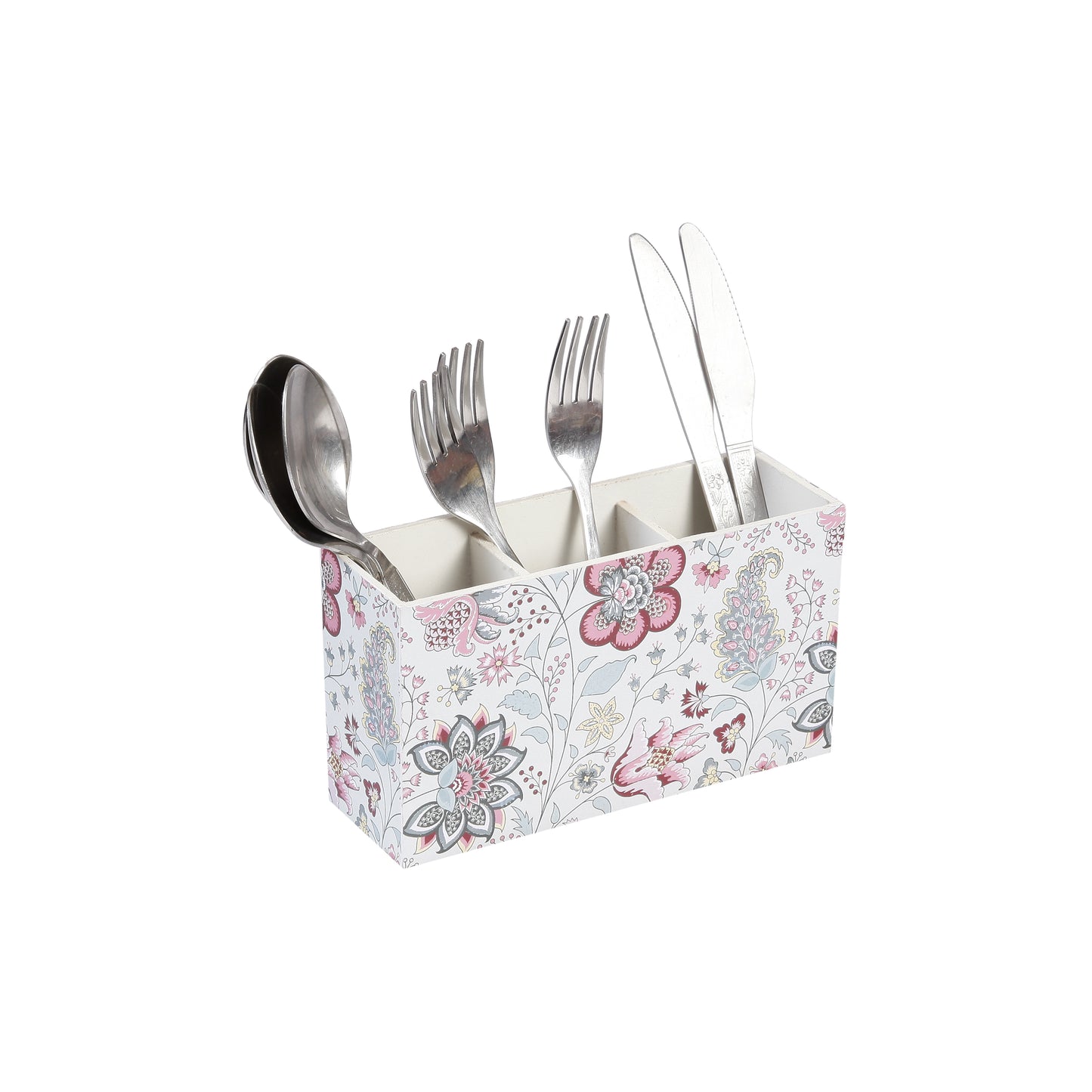 A Tiny Mistake Kalamkari Pastel Wooden Cutlery Holder, 18 x 10 x 6.5 cm