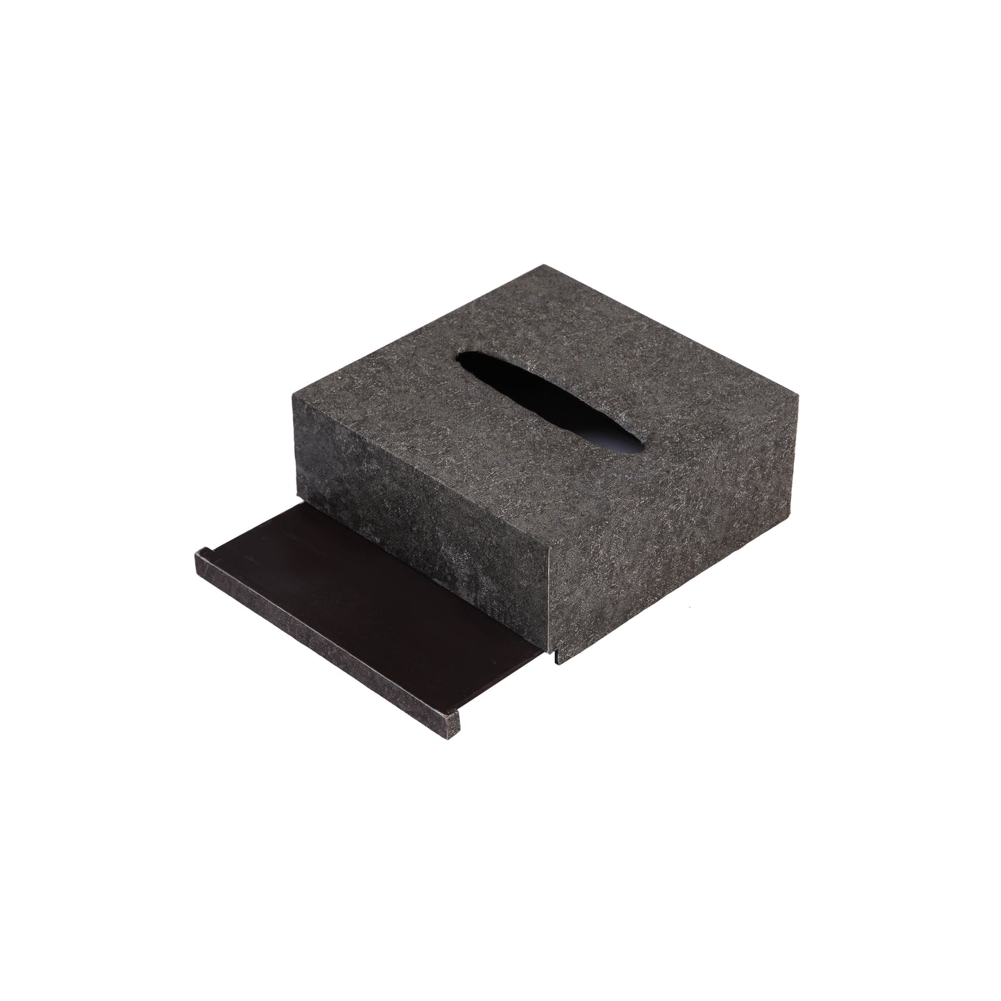 A Tiny Mistake Metallic Charcoal Square Tissue Box, 18 x 18 x 7.5 cm