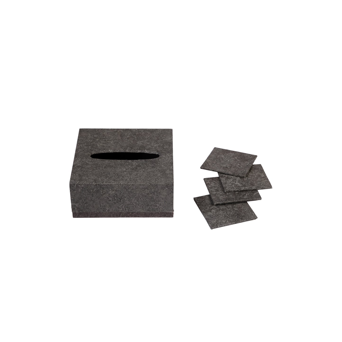 A Tiny Mistake Metallic Charcoal Square Tissue Box, 18 x 18 x 7.5 cm