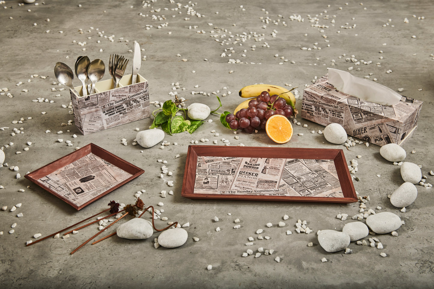 A Tiny Mistake Vintage Newspaper Rectangle Wooden Serving Tray, 35 x 20 x 2 cm