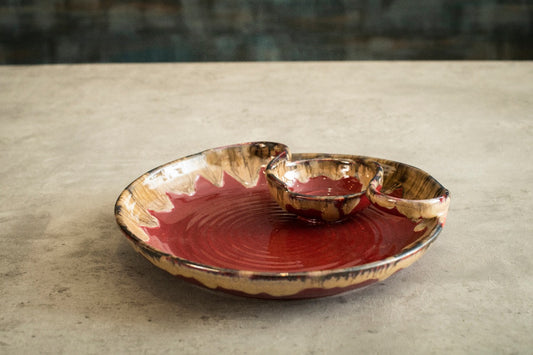 A Tiny Mistake Ceramic Chips & Dip Platter Red