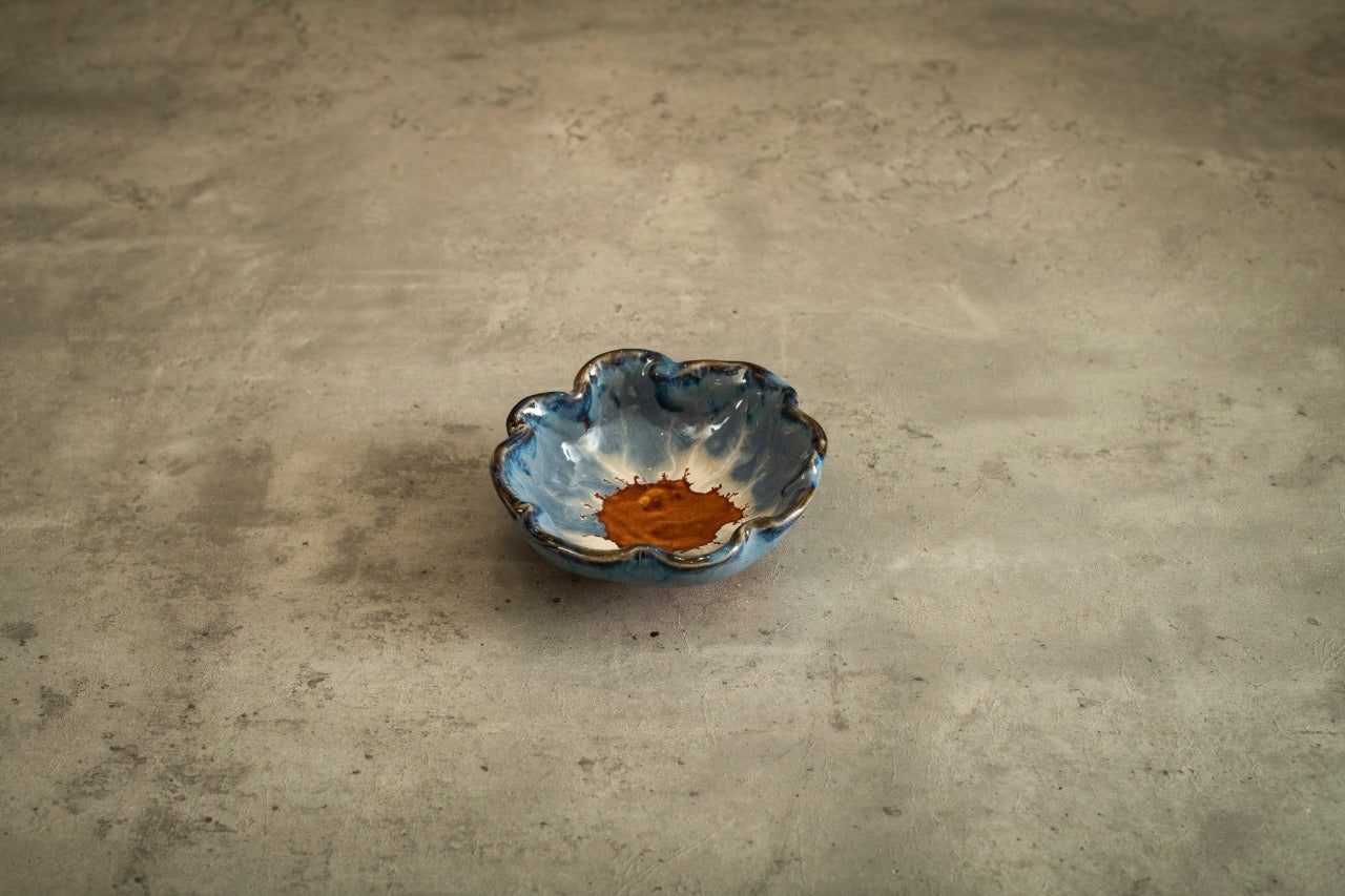A Tiny Mistake Studio Ceramic Snack Bowl Mustard and Blue Hues, Nut Bowl