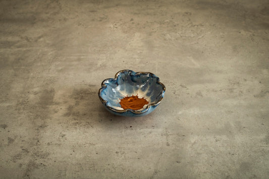 A Tiny Mistake Studio Ceramic Snack Bowl Mustard and Blue Hues, Nut Bowl