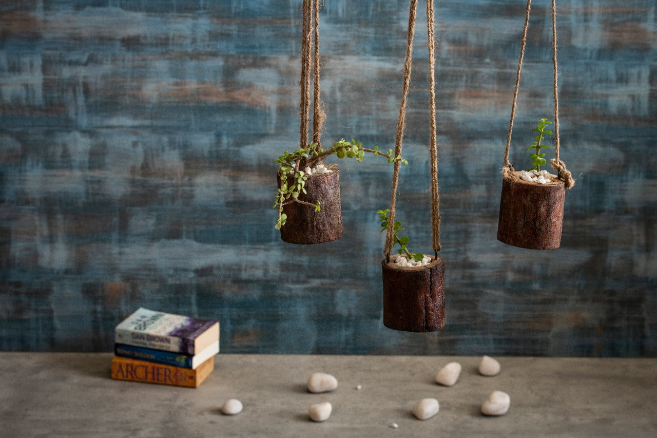 Hanging Wooden Log Planters