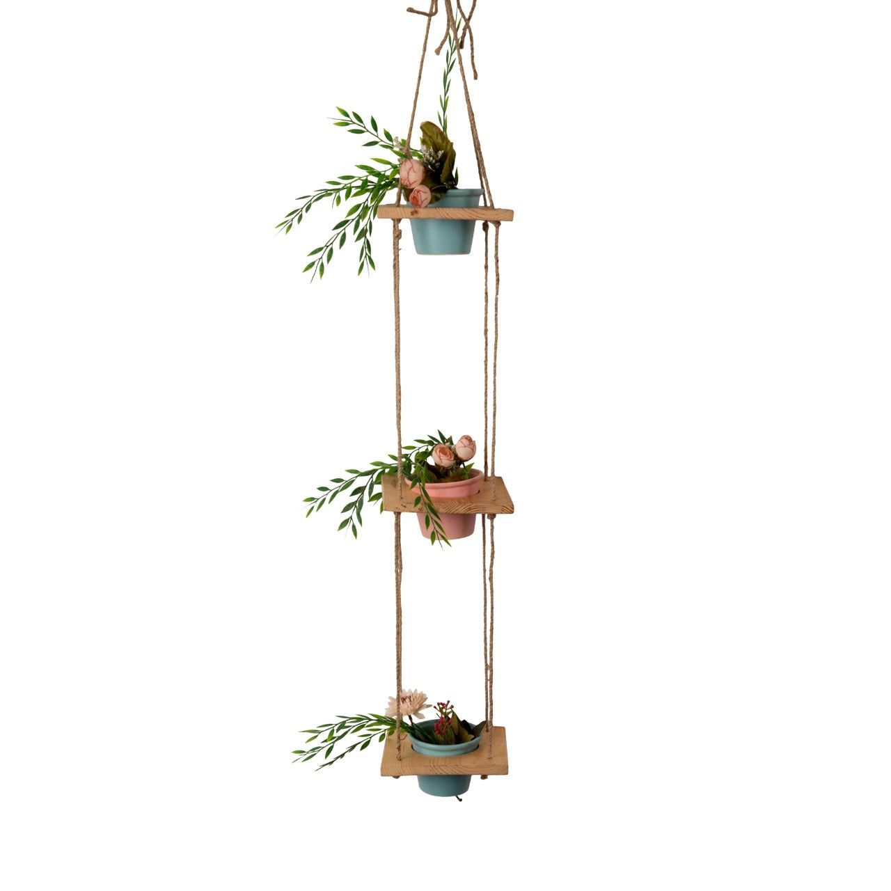 Hanging Wooden Planters with Ceramic Pots