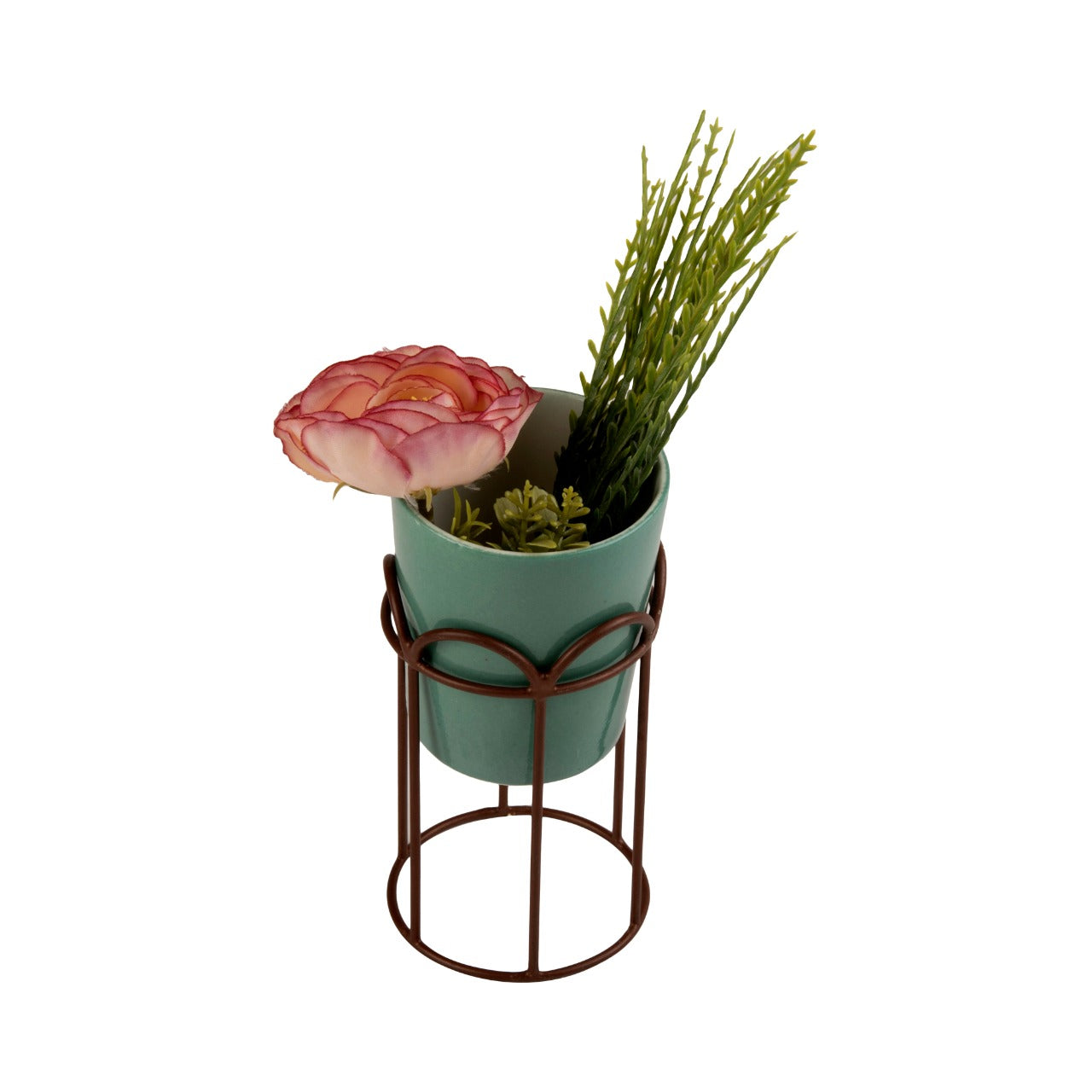 Turquoise Ceramic and Metal Planter