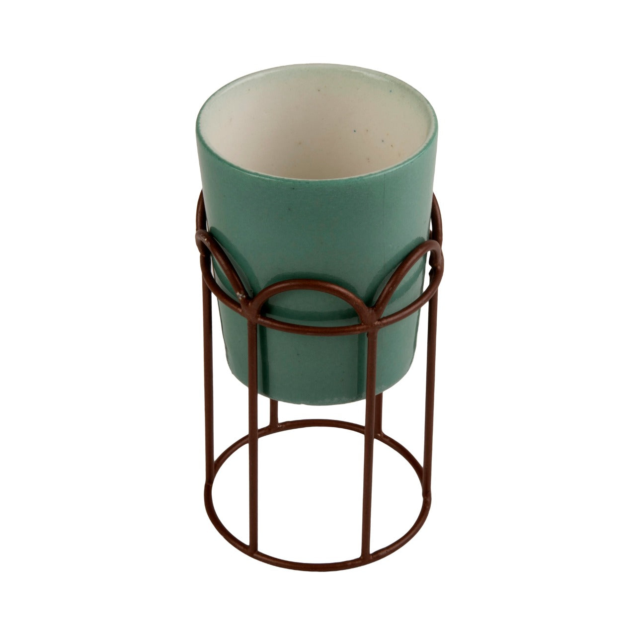 Turquoise Ceramic and Metal Planter