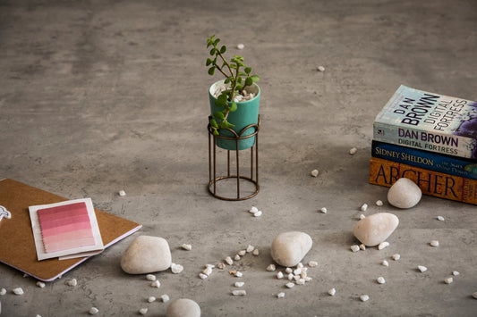 Turquoise Ceramic and Metal Planter