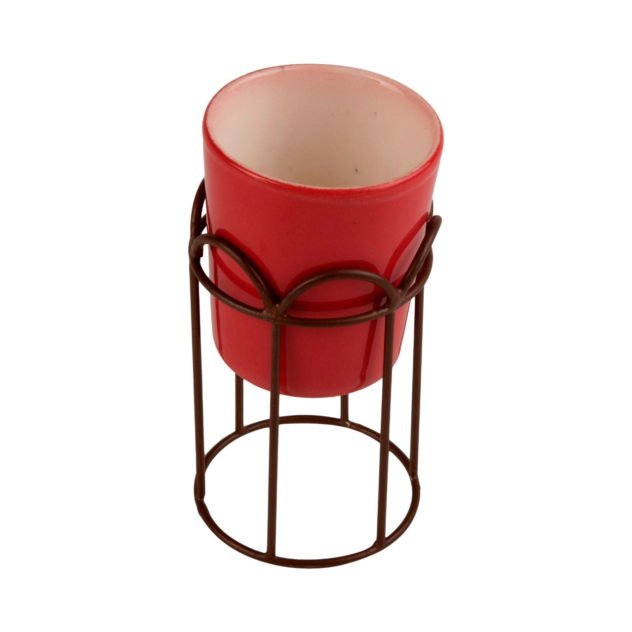 Red Ceramic and Metal Planter