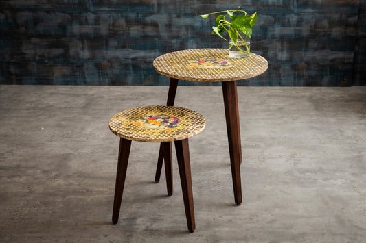 A Tiny Mistake Honeycomb Pattern Wooden Nesting Tables (Set of 2), Living Room Decor