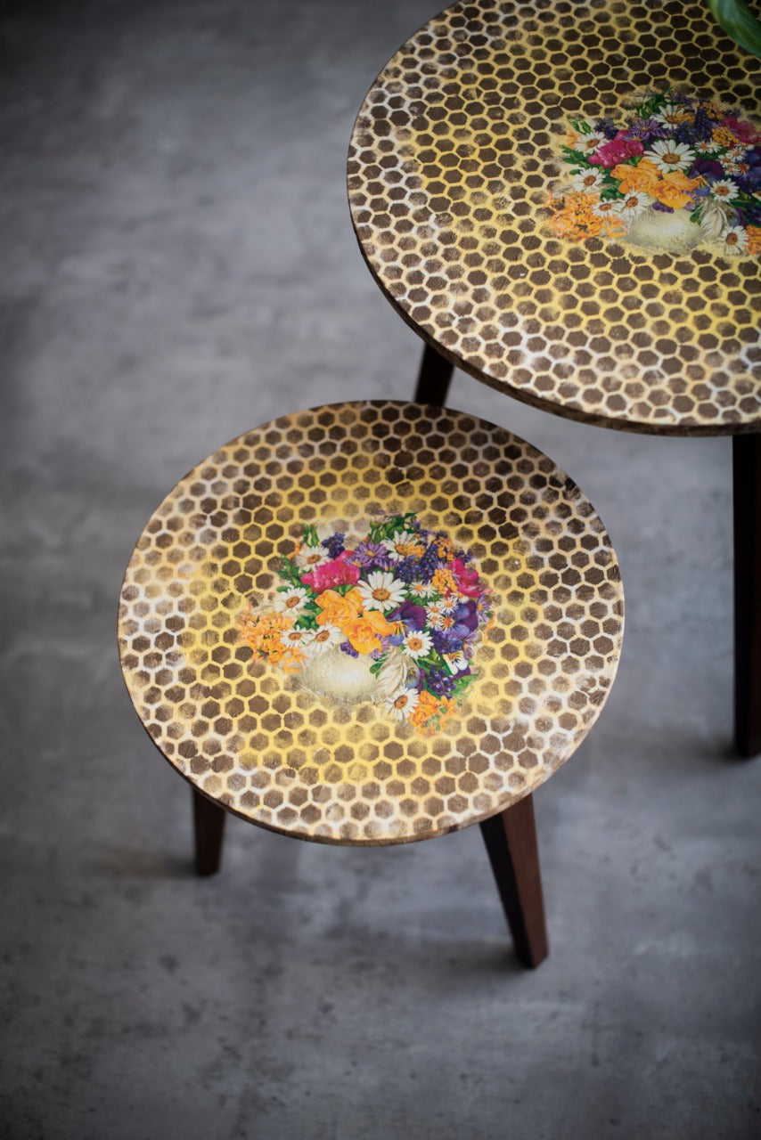 A Tiny Mistake Honeycomb Pattern Wooden Nesting Tables (Set of 2), Living Room Decor