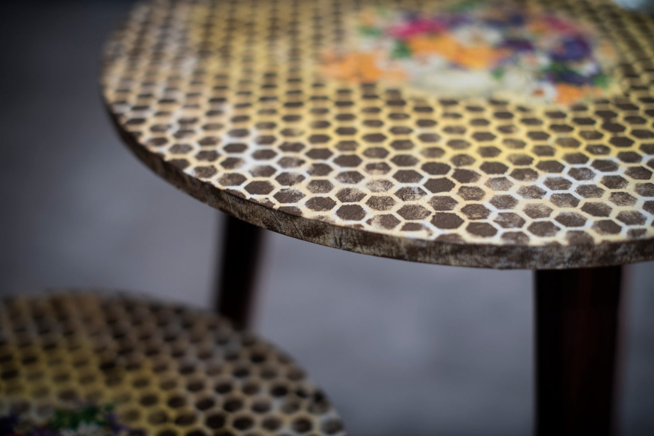 A Tiny Mistake Honeycomb Pattern Wooden Nesting Tables (Set of 2), Living Room Decor