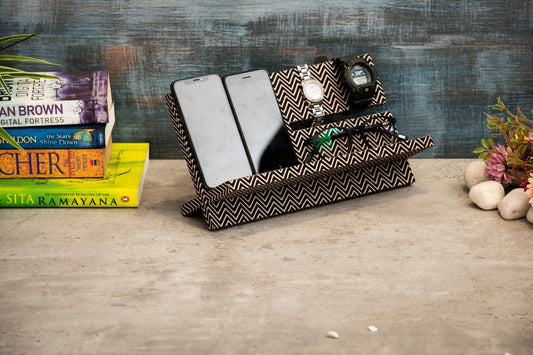 A Tiny Mistake Black Stripes Wooden Night Stand Manager, Bedside Organiser, Night Table Organiser