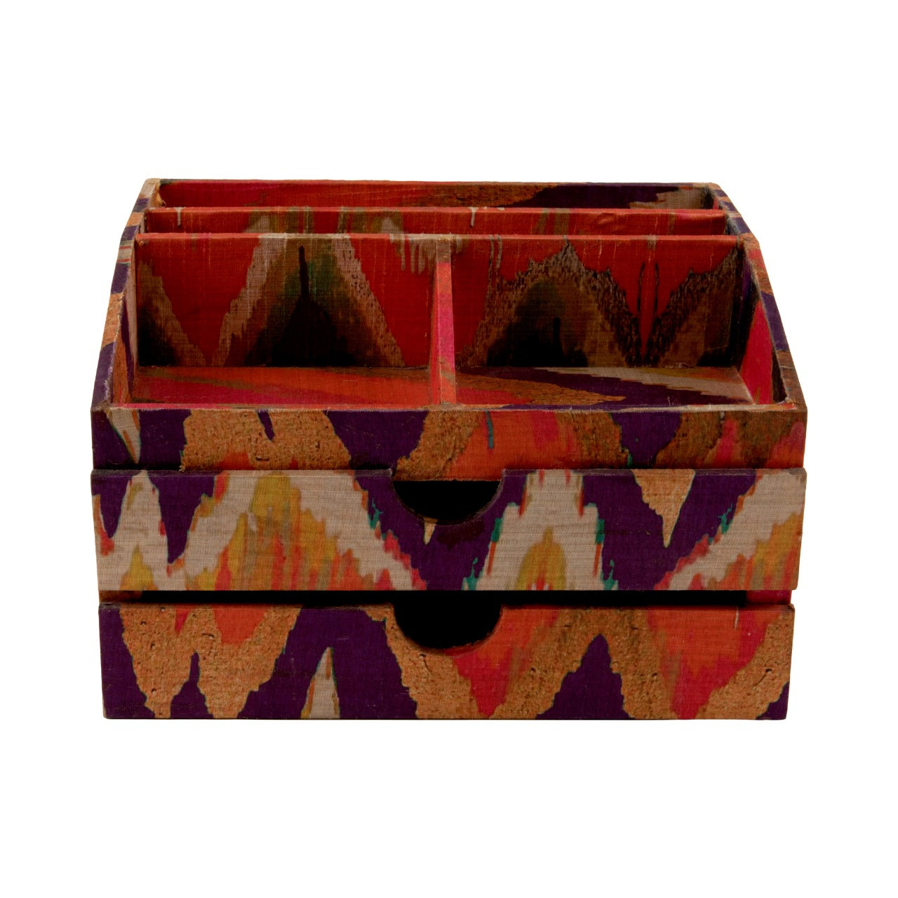 A Tiny Mistake Colourful Ikat Pattern Medium Make up Organiser, Vanity Box, Dressing Table Decor, Make Up Box