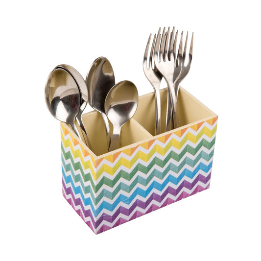 A Tiny Mistake Zig Zag Rainbow Pattern Cutlery Holder  15 x 8 x 10 cm