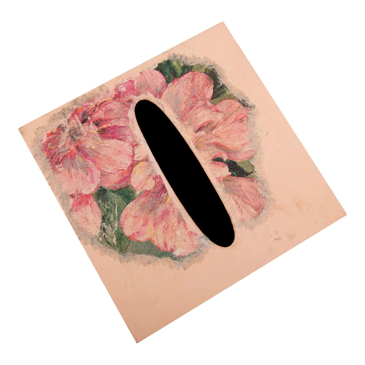 A Tiny Mistake Peach Floral Print Square Tissue Box, 18 x 18 x 7.5 cm