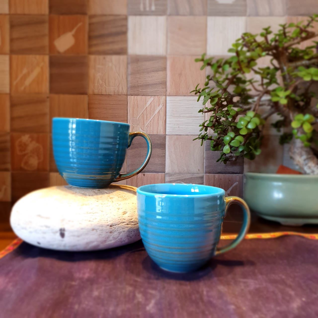 Blue Hues Ceramic Soup Mugs, Big Coffee Mugs Set of 2, Coffee and Tea Mugs, Soup Mugs 340 Ml Each