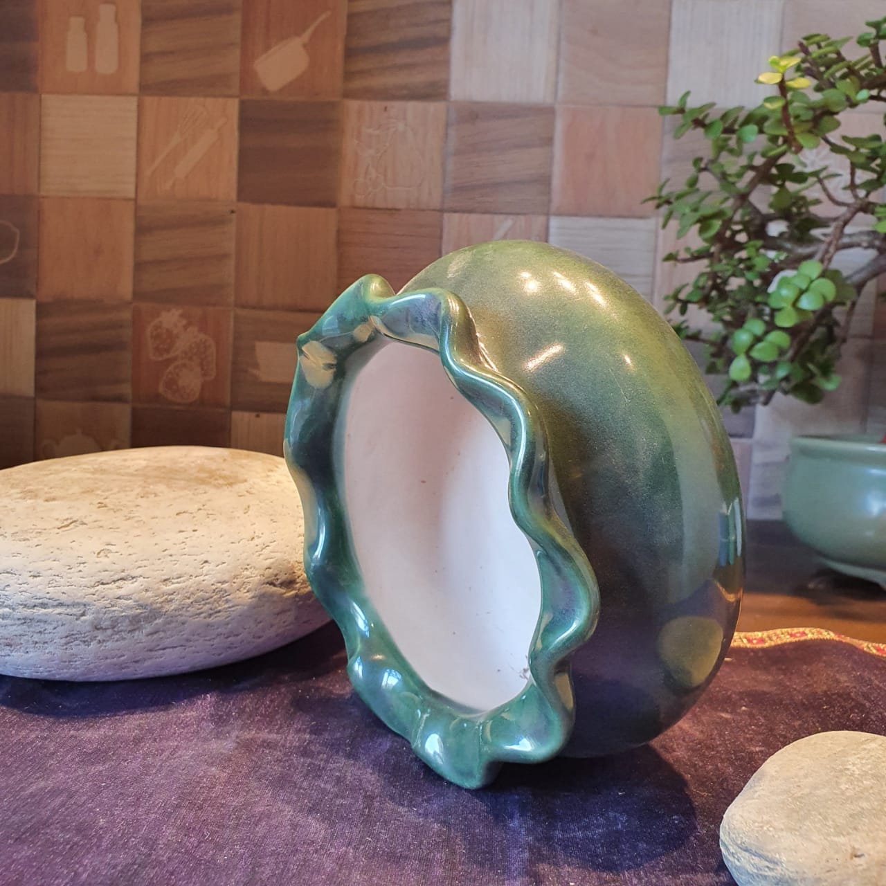 Elegant Floral Round Ceramic Planter, Outdoor and Indoor Planter, Ceramic Planter for Real Plants, 14.5 x 14.5 x 13.5 cm (Jade)