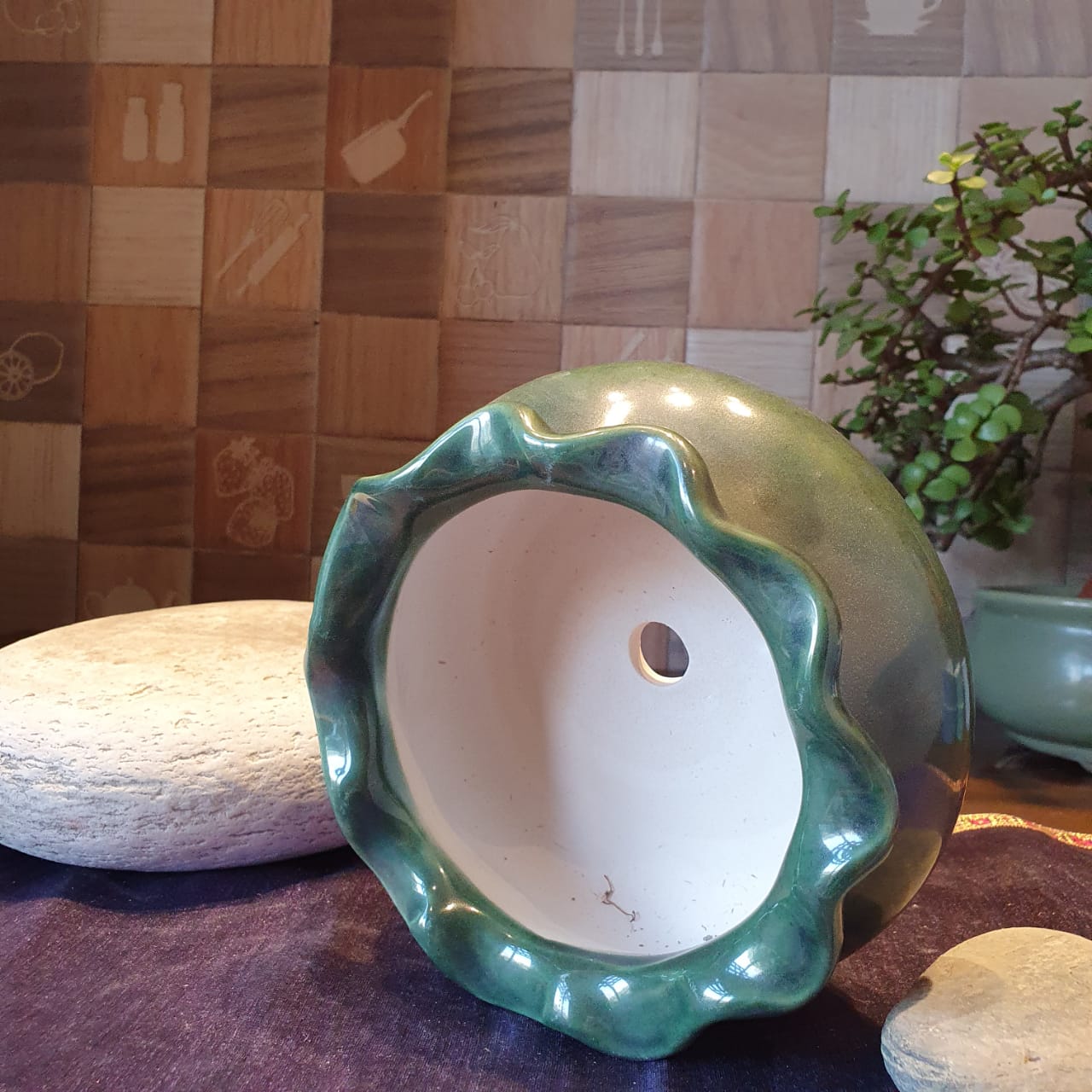Elegant Floral Round Ceramic Planter, Outdoor and Indoor Planter, Ceramic Planter for Real Plants, 14.5 x 14.5 x 13.5 cm (Jade)