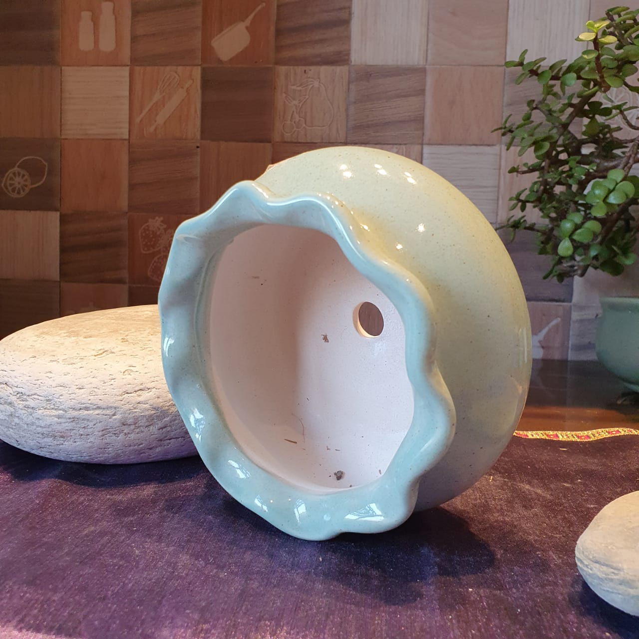 Elegant Floral Round Ceramic Planter, Outdoor and Indoor Planter, Ceramic Planter for Real Plants, 14.5 x 14.5 x 13.5 cm (Teal)