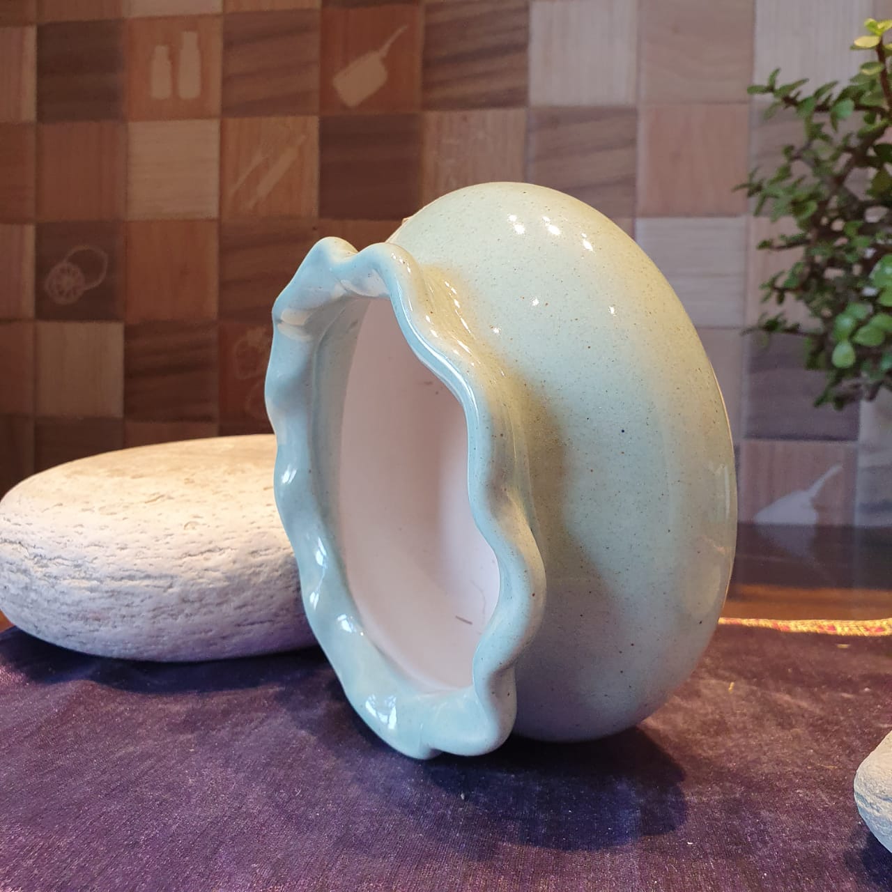 Elegant Floral Round Ceramic Planter, Outdoor and Indoor Planter, Ceramic Planter for Real Plants, 14.5 x 14.5 x 13.5 cm (Teal)