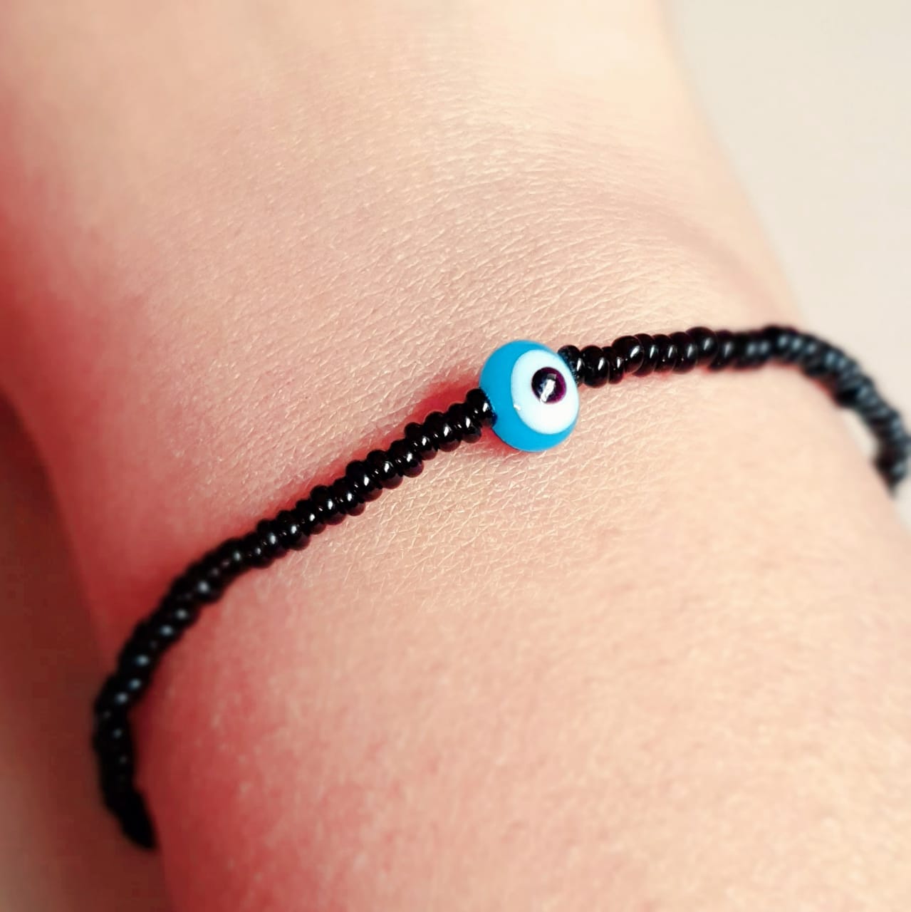 ATM Evil Eye Bracelet for Couples, Light Blue Evil Eye with Black Beads for Good Luck and Prosperity, Nazariya, Nazar Battu, Evil Eye Charm Bracelet , Flexi Cord (2 Pieces)