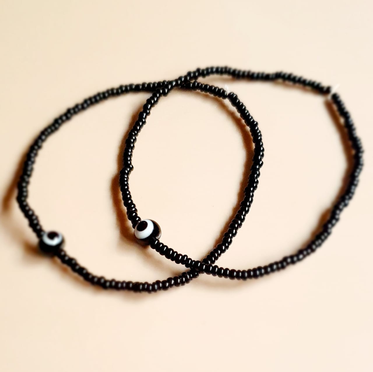 ATM Evil Eye Bracelet for Couples, Black Evil Eye with Black Beads for Good Luck and Prosperity, Nazariya, Nazar Battu, Evil Eye Charm Bracelet , Flexi Cord (2 Pieces)