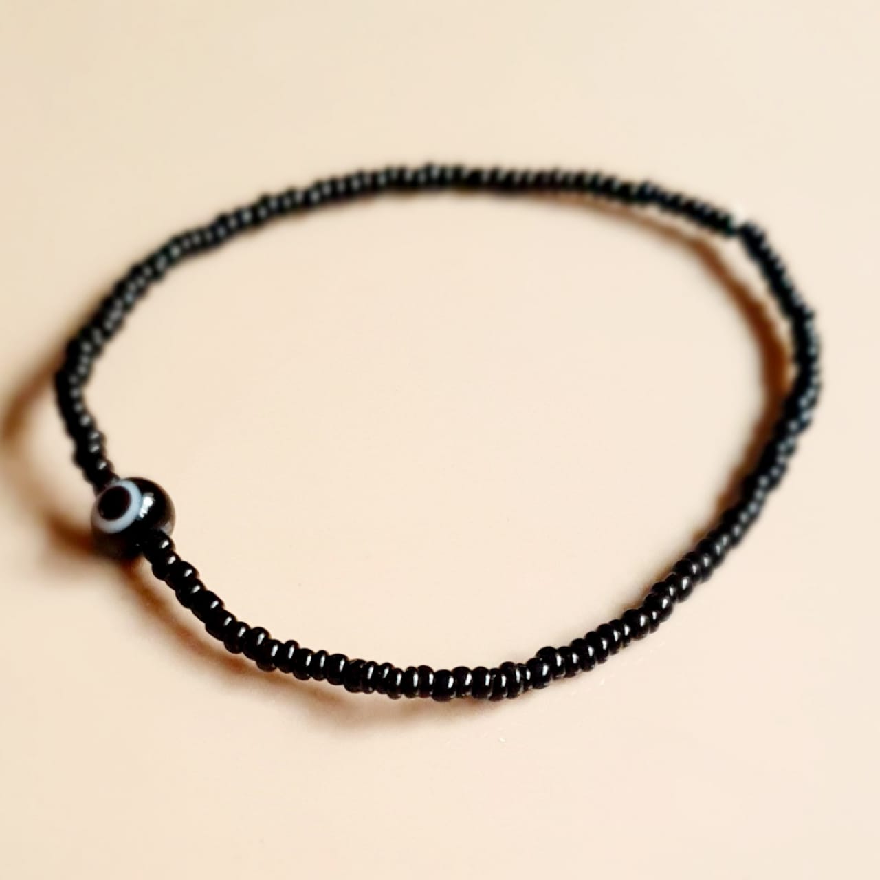 ATM Evil Eye Bracelet, Black Evil Eye with Black Beads for Good Luck and Prosperity, Nazariya, Nazar Battu, Evil Eye Charm Bracelet , Flexi Cord ( 1 Piece)