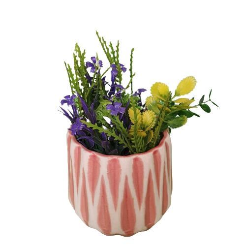Zig Zag Lines Elegant Pink Desk Planter, Outdoor and Indoor Planter, Ceramic Planter for Real Plants