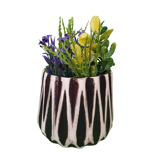 Zig Zag Lines Elegant Black Desk Planter, Outdoor and Indoor Planter, Ceramic Planter for Real Plants