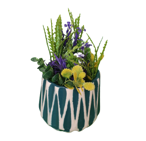 Zig Zag Lines Elegant Turquoise Desk Planter, Outdoor and Indoor Planter, Ceramic Planter for Real Plants